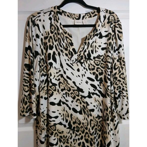 Chicos Size 4 20/22 Sheath Midi Dress Animal Print Brown Travel Comfort Classic - Picture 1 of 10